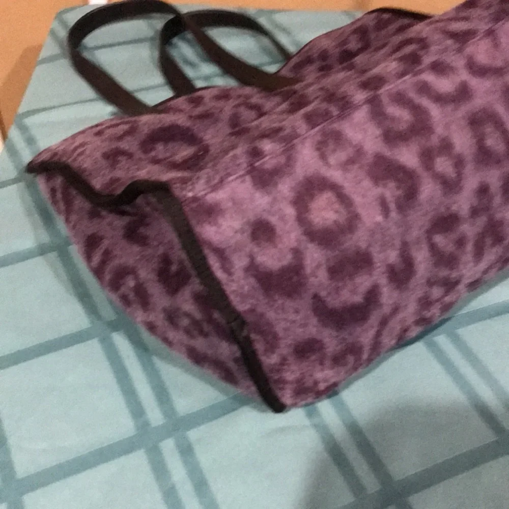 Kate Spade Morley Purple Leopard Large Fuzzy Soft Tote Bag